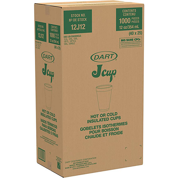 DART 12J12 12 oz Foam Cup (Case of 1000)