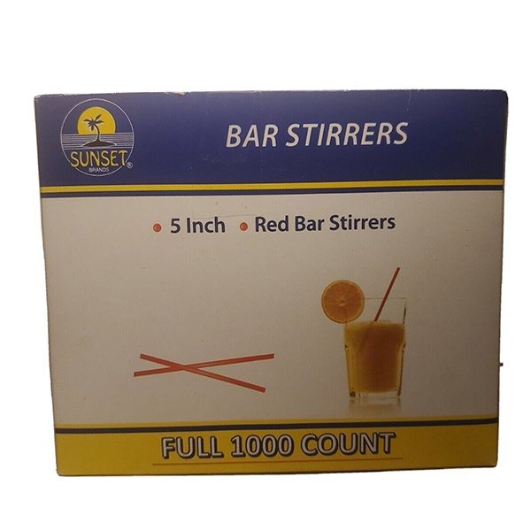 Sunset 5 Inch Red Plastic Bar Stirrers 1000 Ct Boxes-good for coffee or drinks!